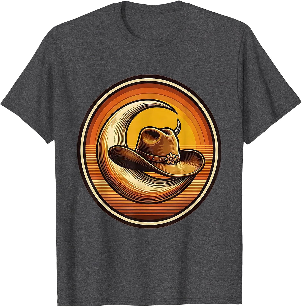 Crescent Moon Cowgirl Hat Western Graphic Tee T-Shirt - Dark Heather Grey