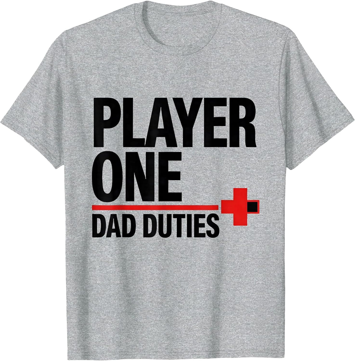 Men's Player One Dad Duties Funny Gamer Dad Matching Video Game T-Shirt - Heather Grey