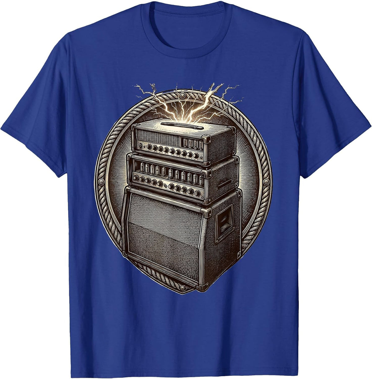 Vintage Stacked Amp Tower Rock Guitar Graphic T-Shirt - Royal Blue
