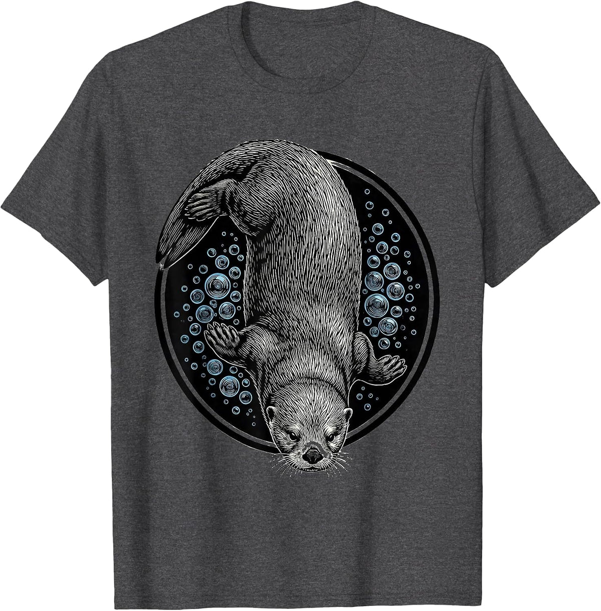 Sea Otter Diving Through Bubbles Graphic Tee T-Shirt - Dark Heather Grey