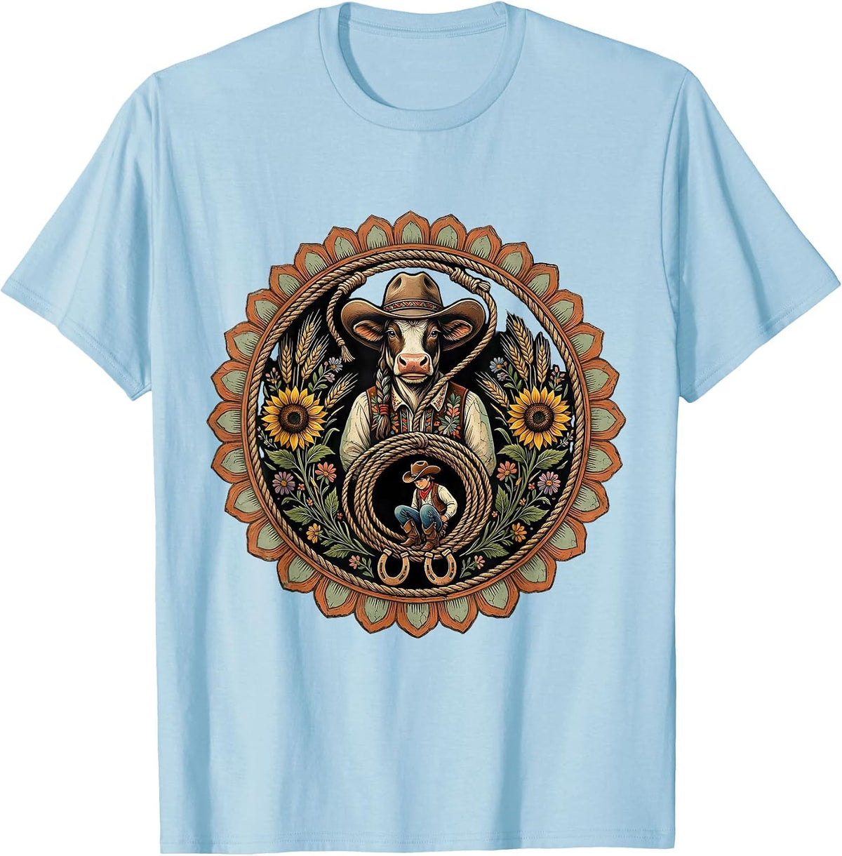 Men's Cowgirl Roping a Bashful Cowboy Funny Western T-Shirt - Baby Blue