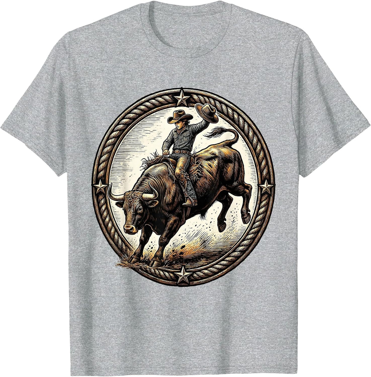 Boys Young Cowboy Riding a Bucking Bull T-Shirt - Heather Grey
