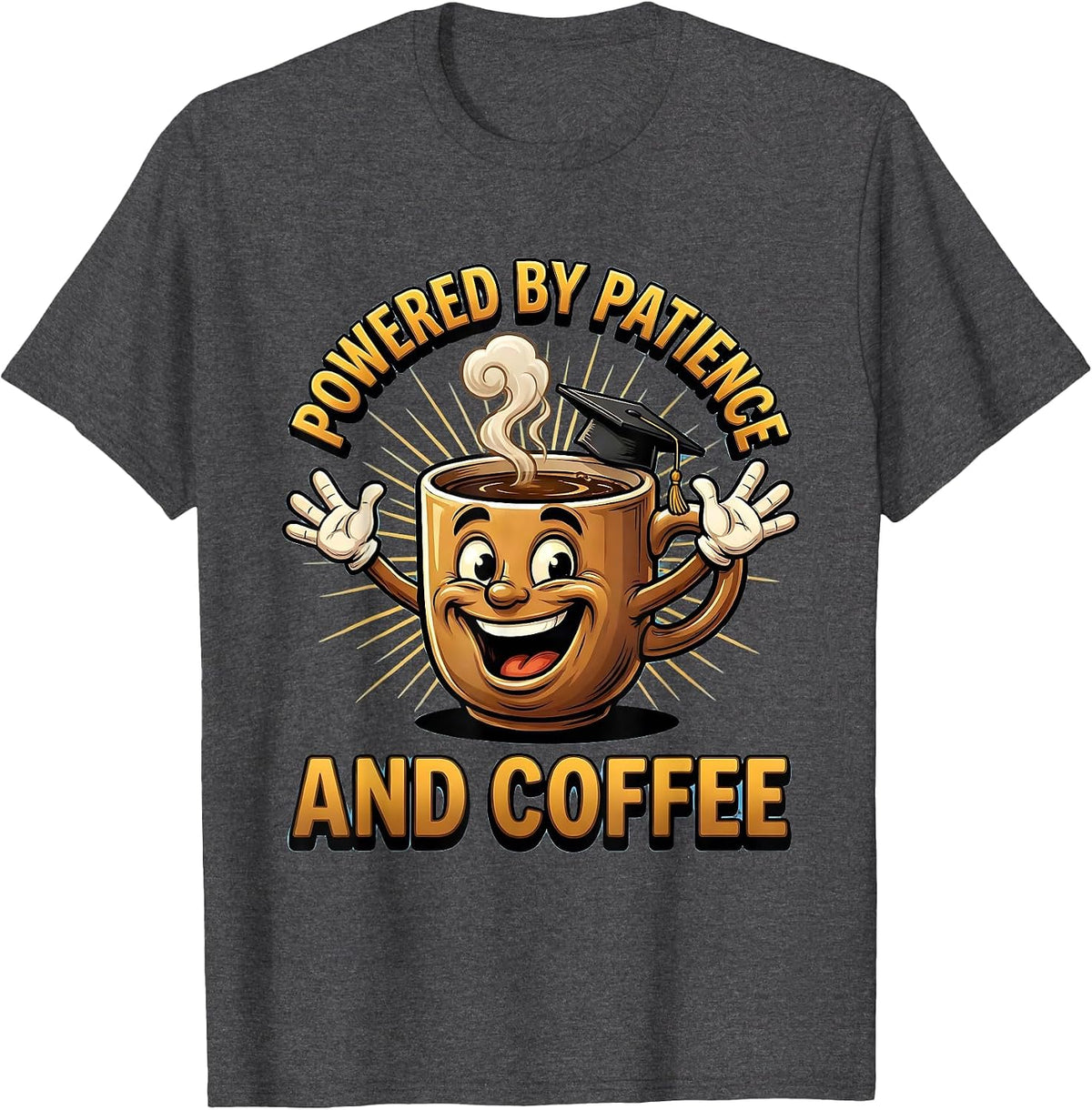 Men's Powered by Patience and Coffee Sped Teacher T-Shirt - Dark Heather Grey