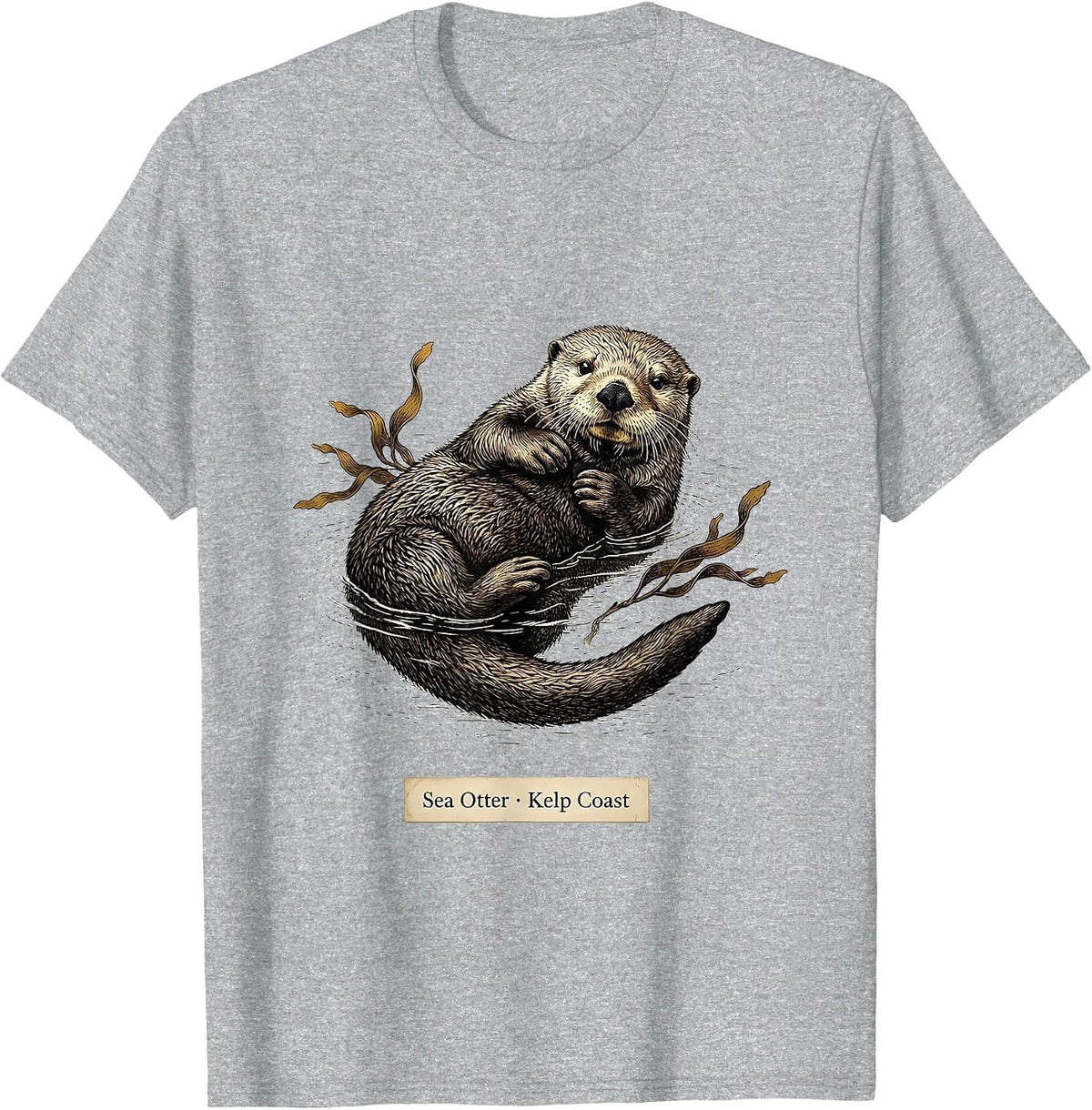 Men's Sea Otter · Kelp Coast Botanical Wildlife Portrait Art T-Shirt - Heather Grey