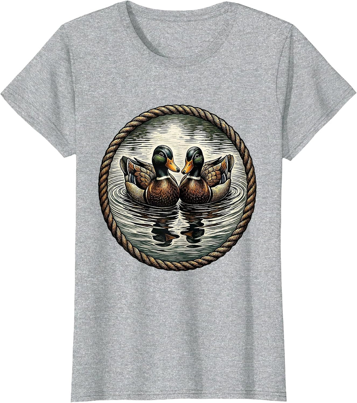 Duck Decoys on Still Water Hunting Illustration T-Shirt - Heather Grey