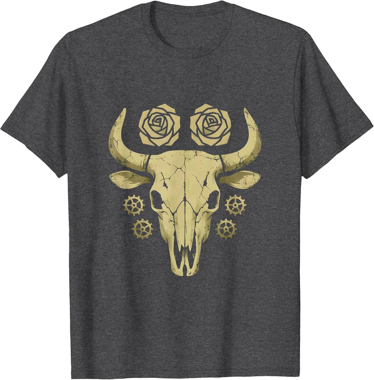 Rhinestone Cowgirl Boots Spurs and Roses Graphic T-Shirt - Dark Heather Grey