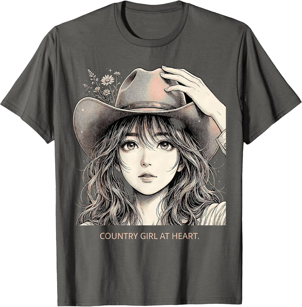 Country Girl At Heart Western Design T-Shirt - Asphalt Grey