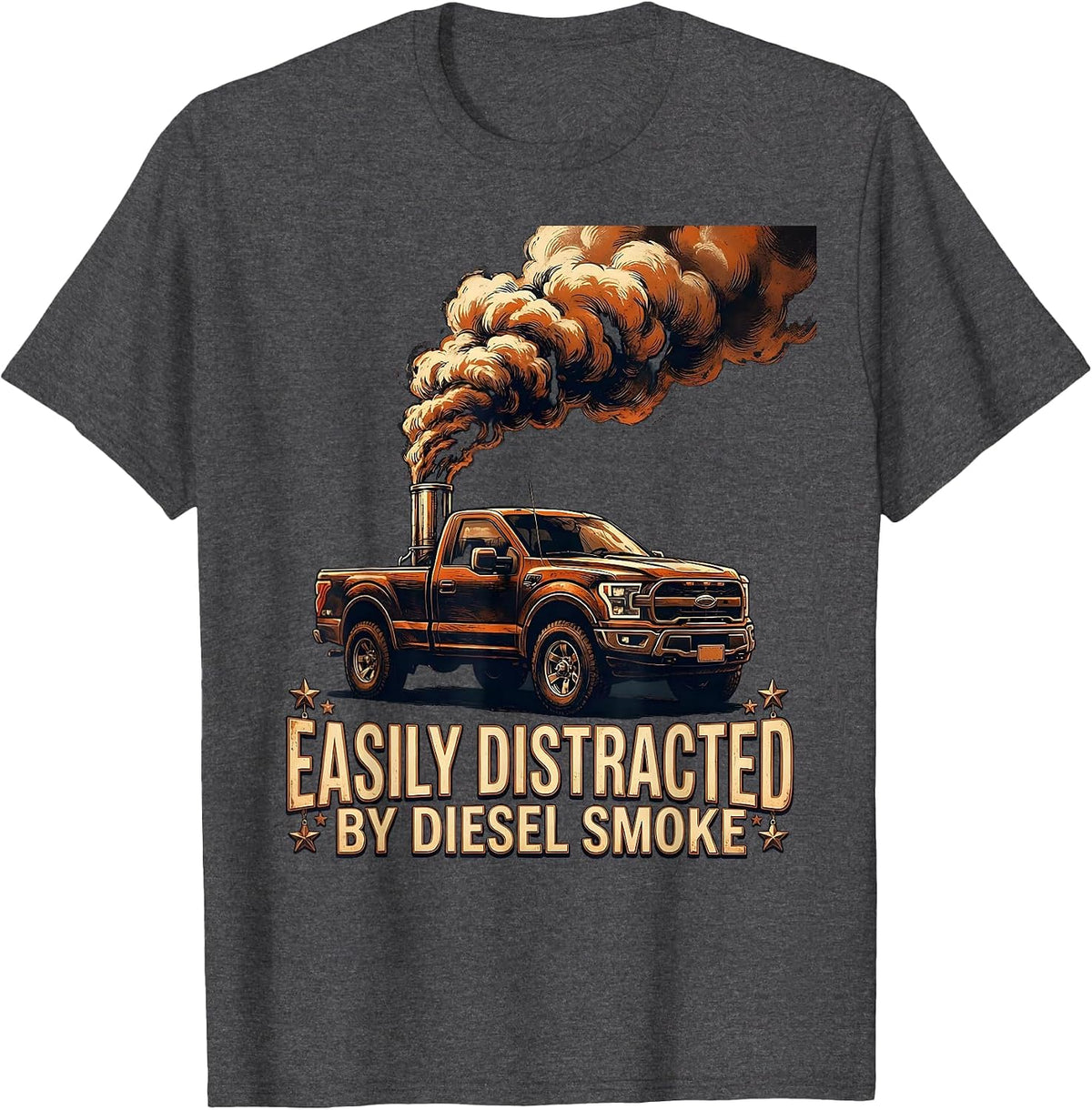 Men's Easily Distracted By Diesel Smoke Funny Trucker Diesel T-Shirt - Dark Heather Grey