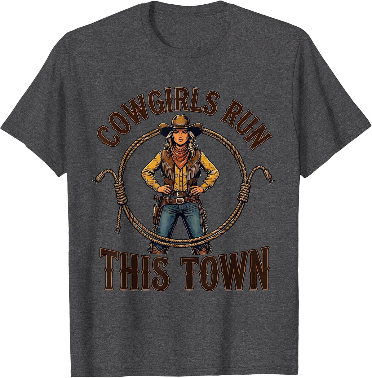 Men's Cowgirls Run This Town Western Graphic Design T-Shirt - Dark Heather Grey