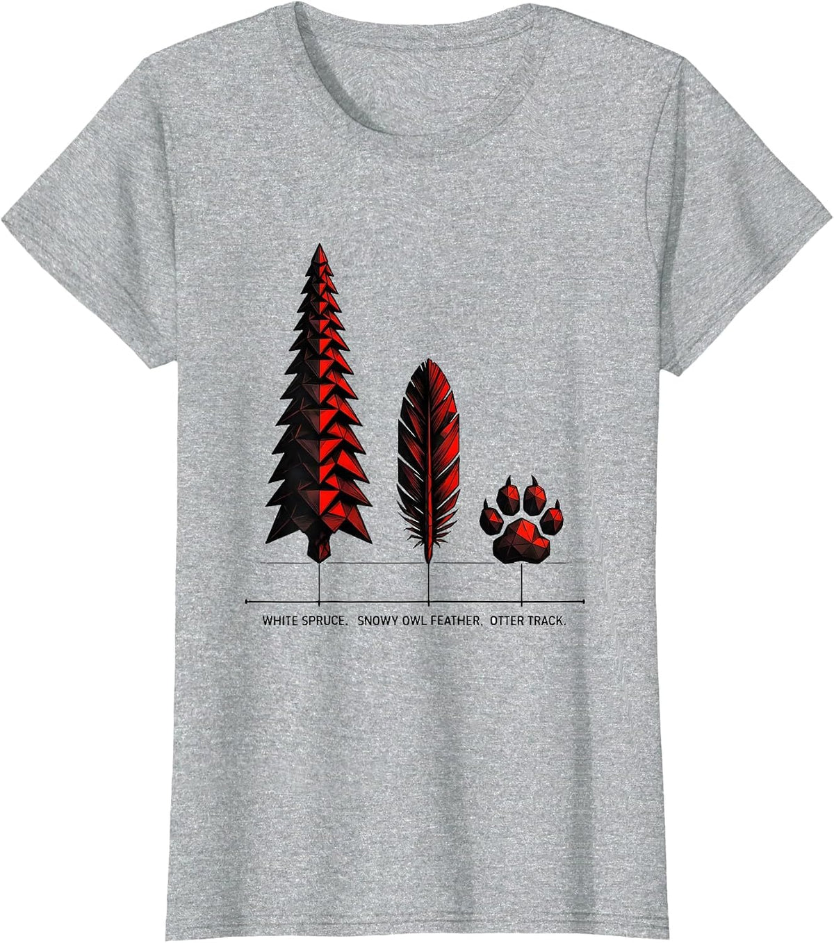 Women's White Spruce Snowy Owl Feather Otter Track Vintage Forest T-Shirt - Heather Grey
