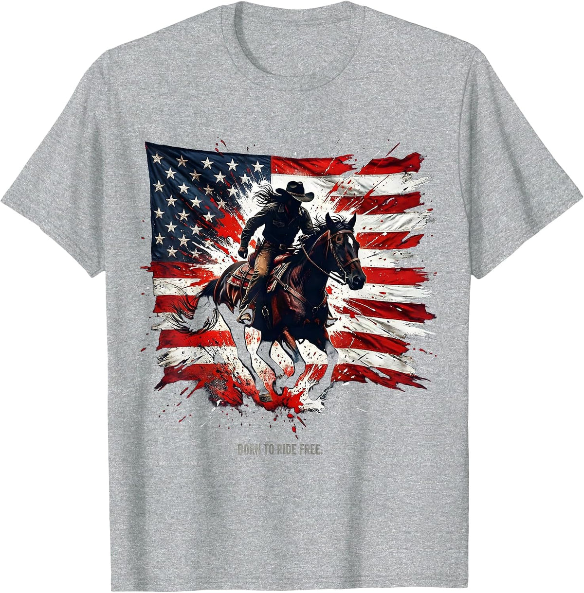 Men's Born to Ride Free White Cowgirl Design T-Shirt - Heather Grey