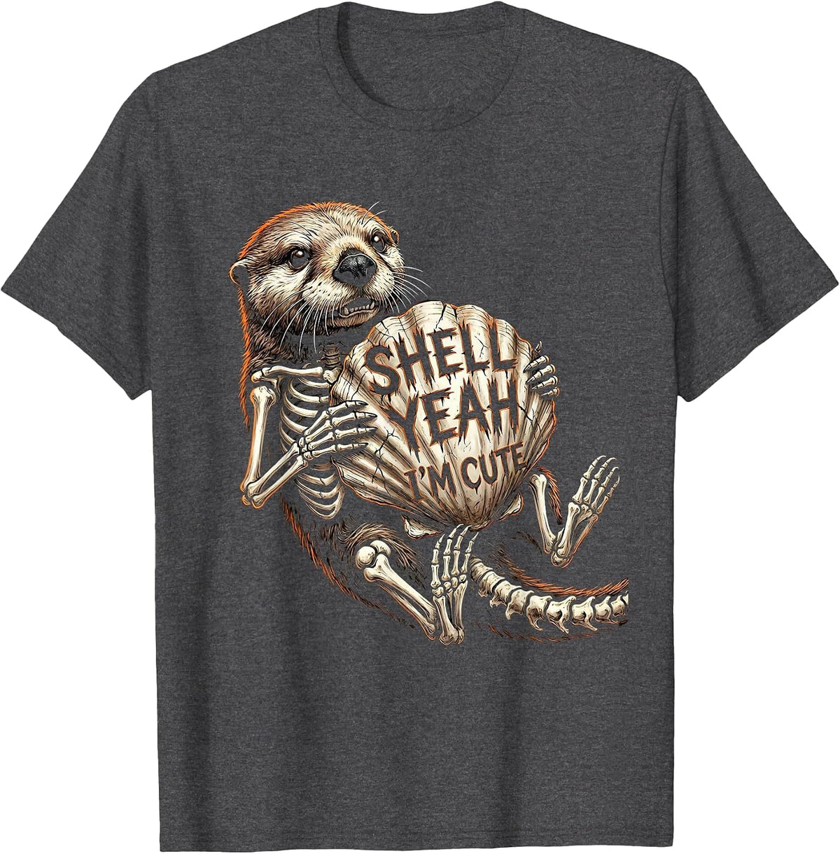 Men's Shell Yeah I'm Cute Sea Otter Design T-Shirt - Dark Heather Grey