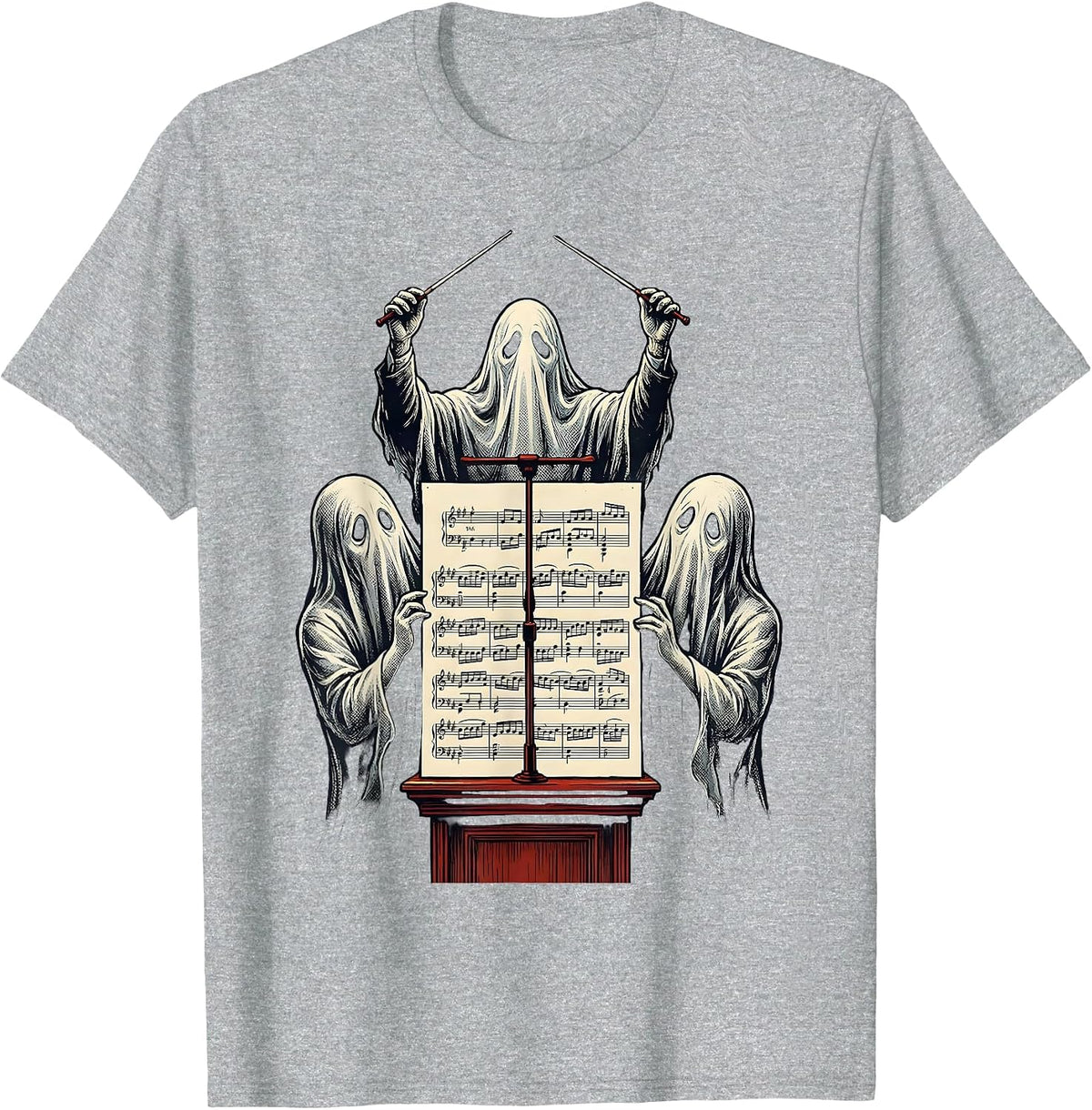 Men's Ghost Conductor Orchestra Music Teacher Halloween Humor T-Shirt - Heather Grey
