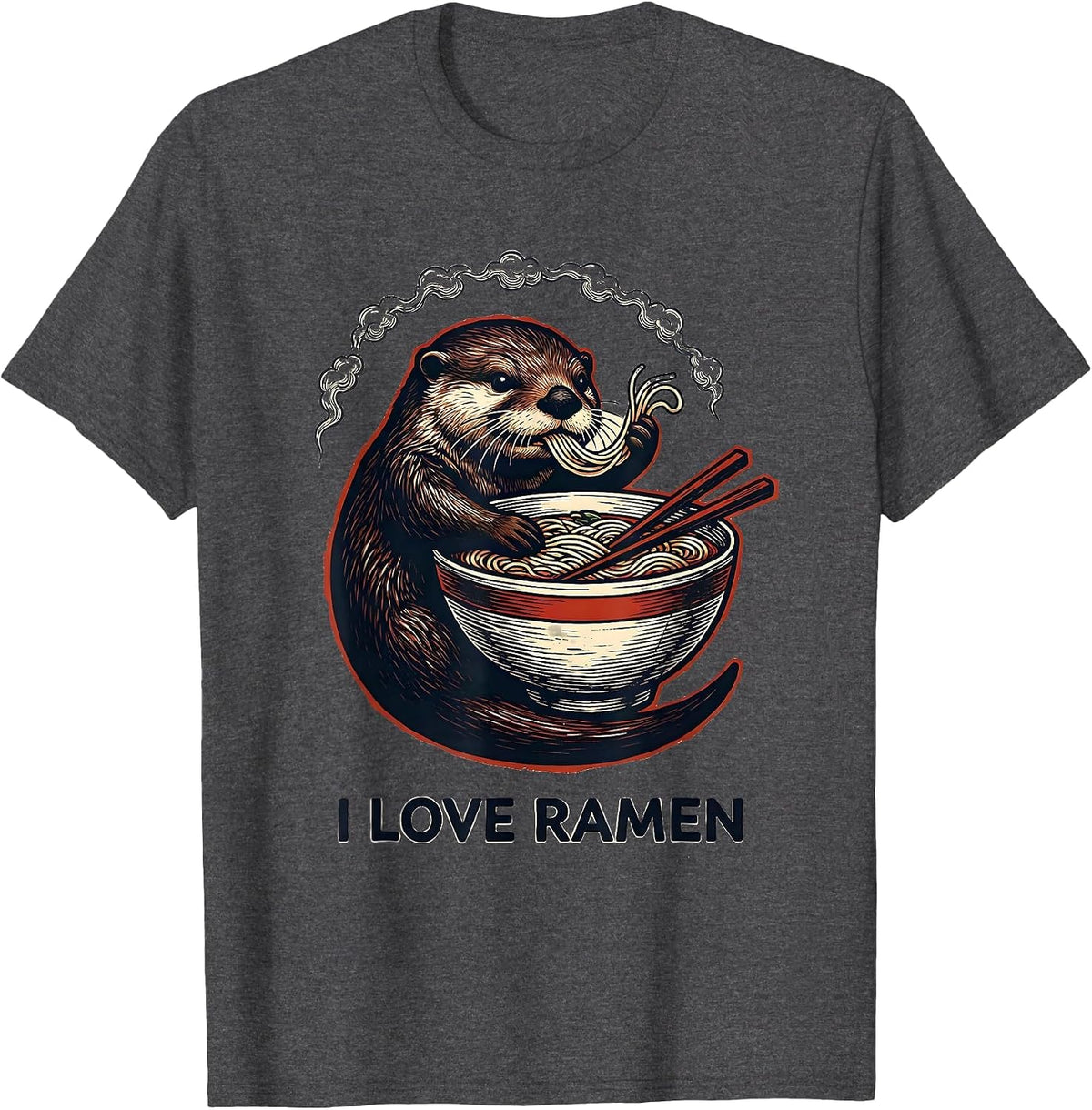 Men's I Love Ramen Kawaii Anime Animal Ramen Lover Cute Otter T-Shirt - Dark Heather Grey