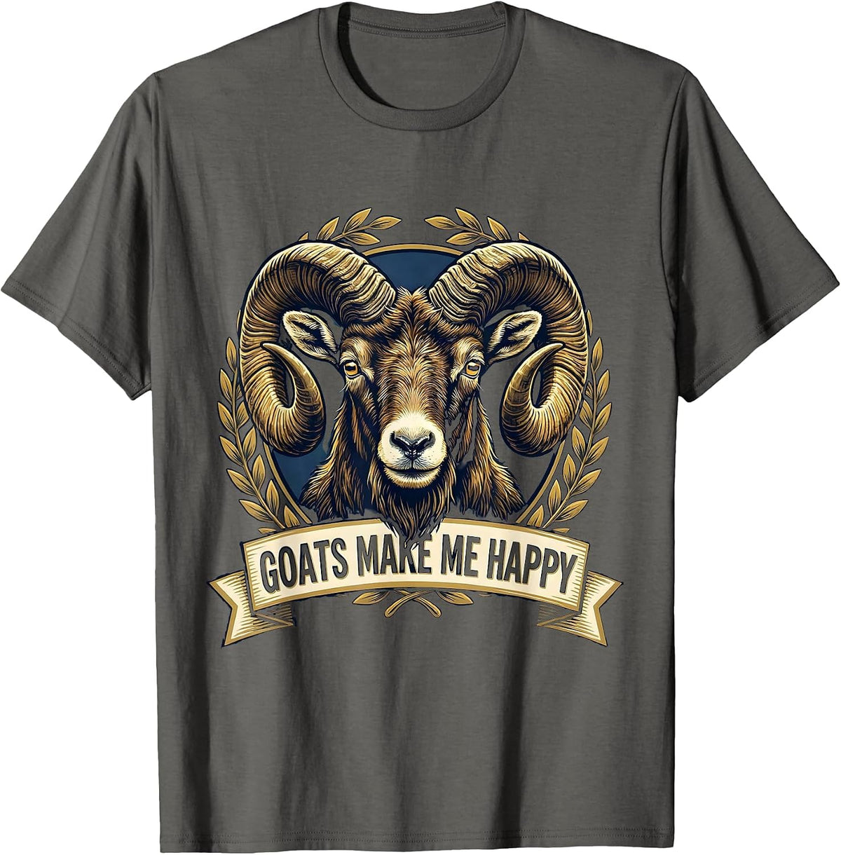 Goats Make Me Happy Animal Lover Design T-Shirt - Asphalt Grey