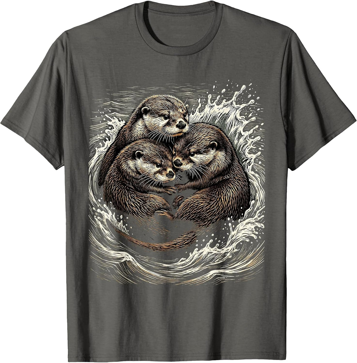Men's Otter Family in River Current Graphic T-Shirt - Asphalt Grey