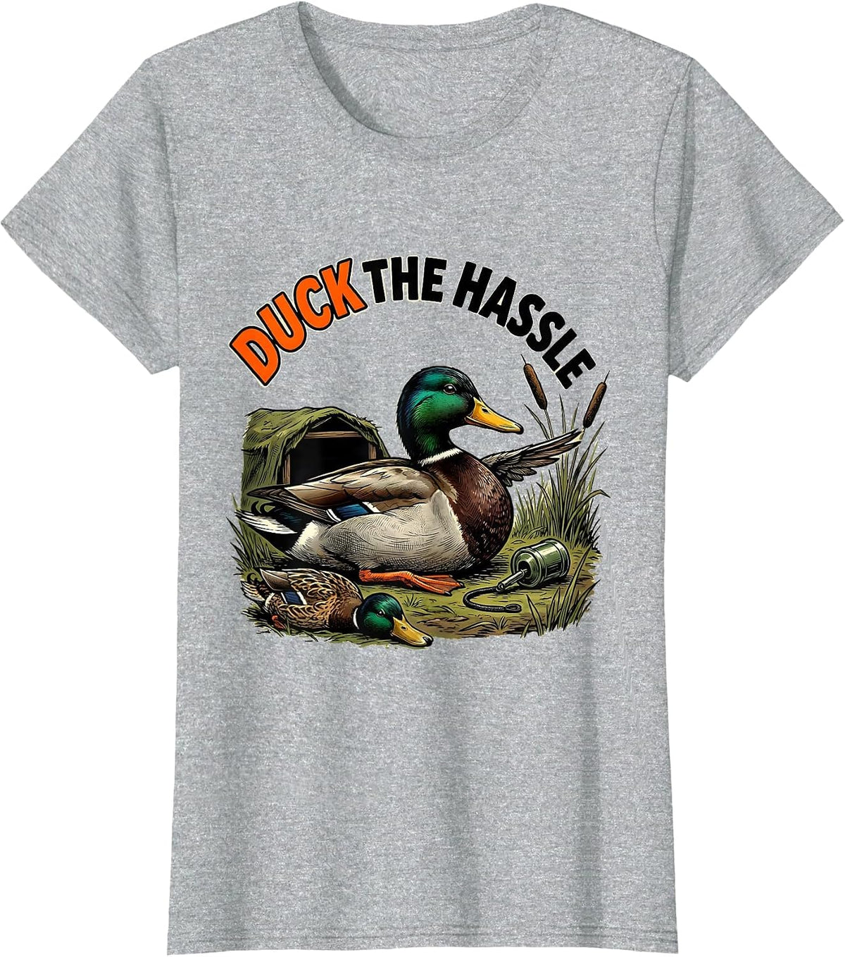 Duck The Hassle Funny Duck Hunter Hunting Dad Gift T-Shirt - Heather Grey