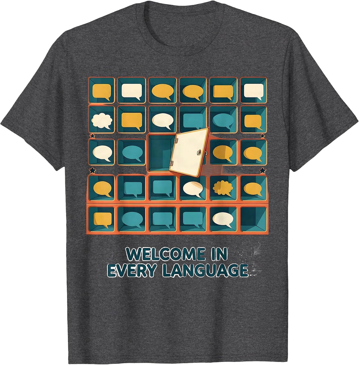 Welcome In Every Language Multilingual Teacher ESL Squad T-Shirt - Dark Heather Grey
