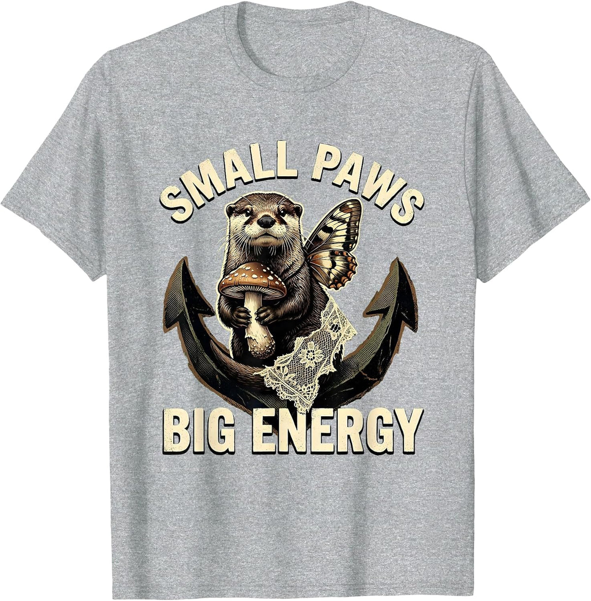 Men's Small Paws Big Energy Otter Design T-Shirt - Heather Grey