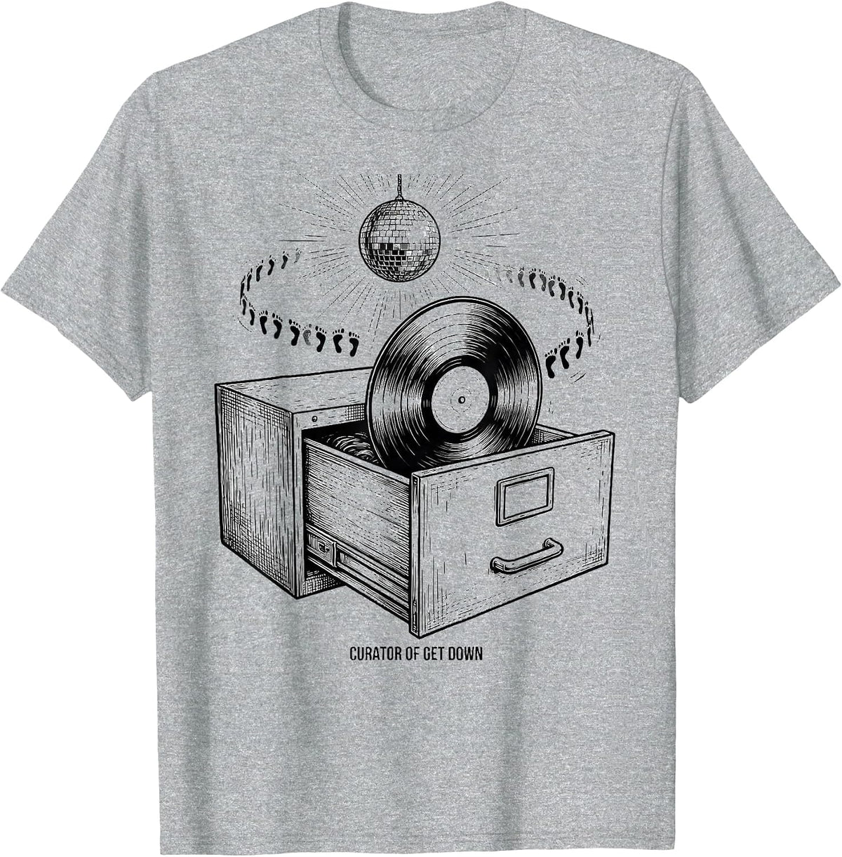 Men's Curator of Get Down Retro 70s Disco Party Humor T-Shirt - Heather Grey