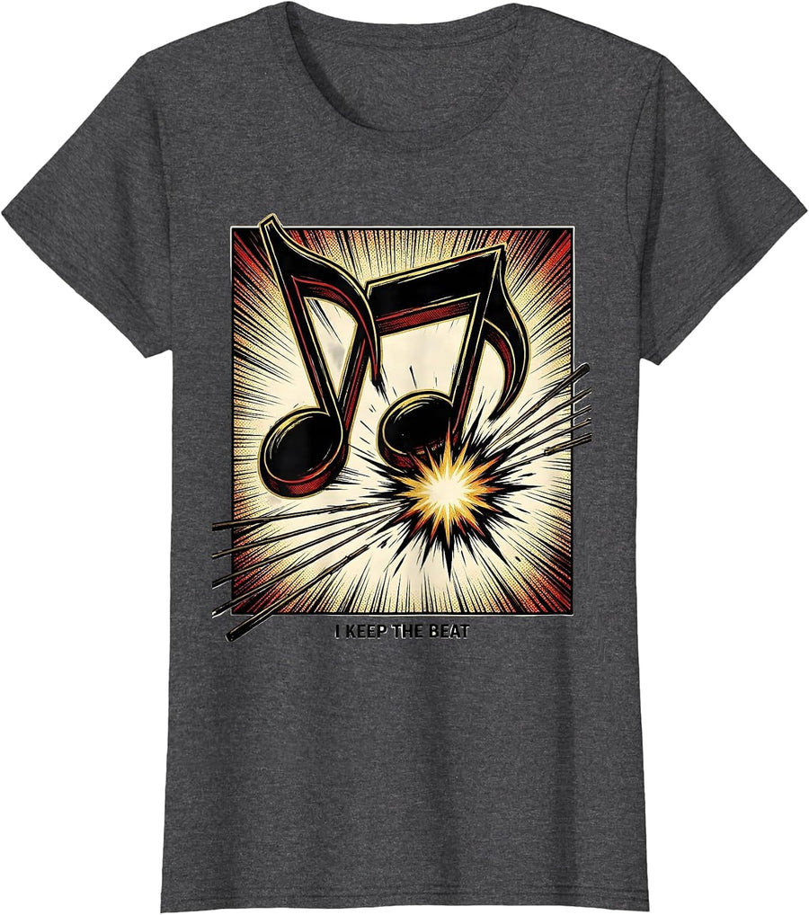 Women's I Keep The Beat Comic Book Music Lover Gift For Musicians T-Shirt - Dark Heather Grey