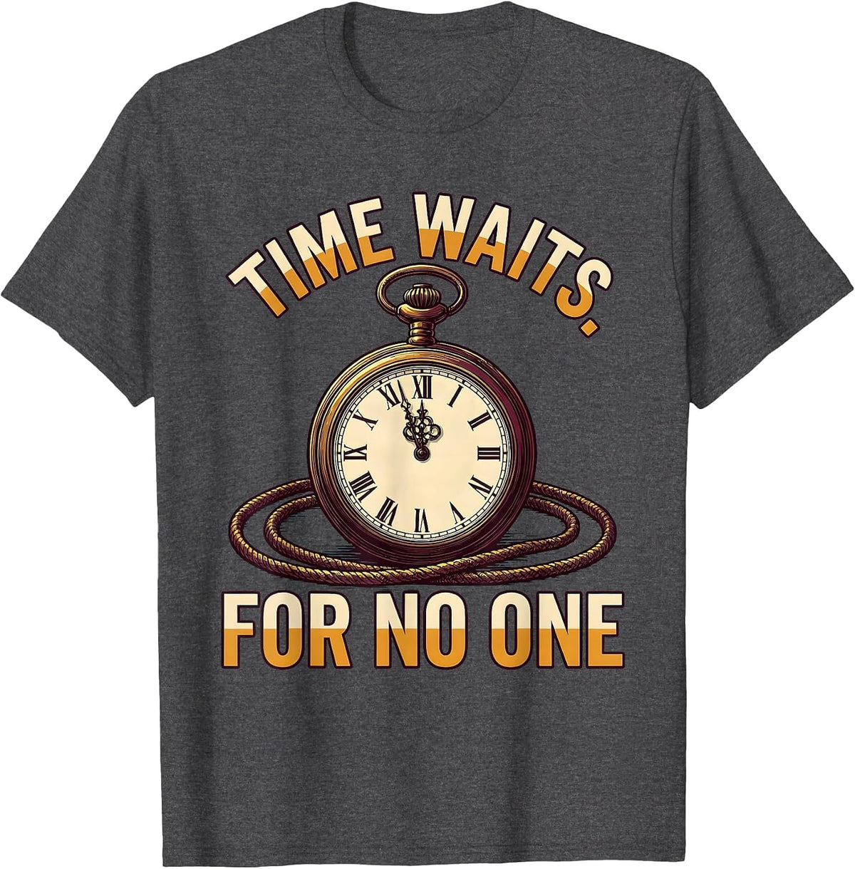 Men's Time Waits For No One Bold Statement Design T-Shirt - Dark Heather Grey