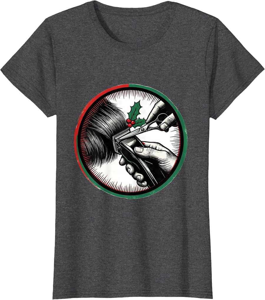 Women's Barber Badge Vintage Screenprint Gift for Hairstylist T-Shirt - Dark Heather Grey