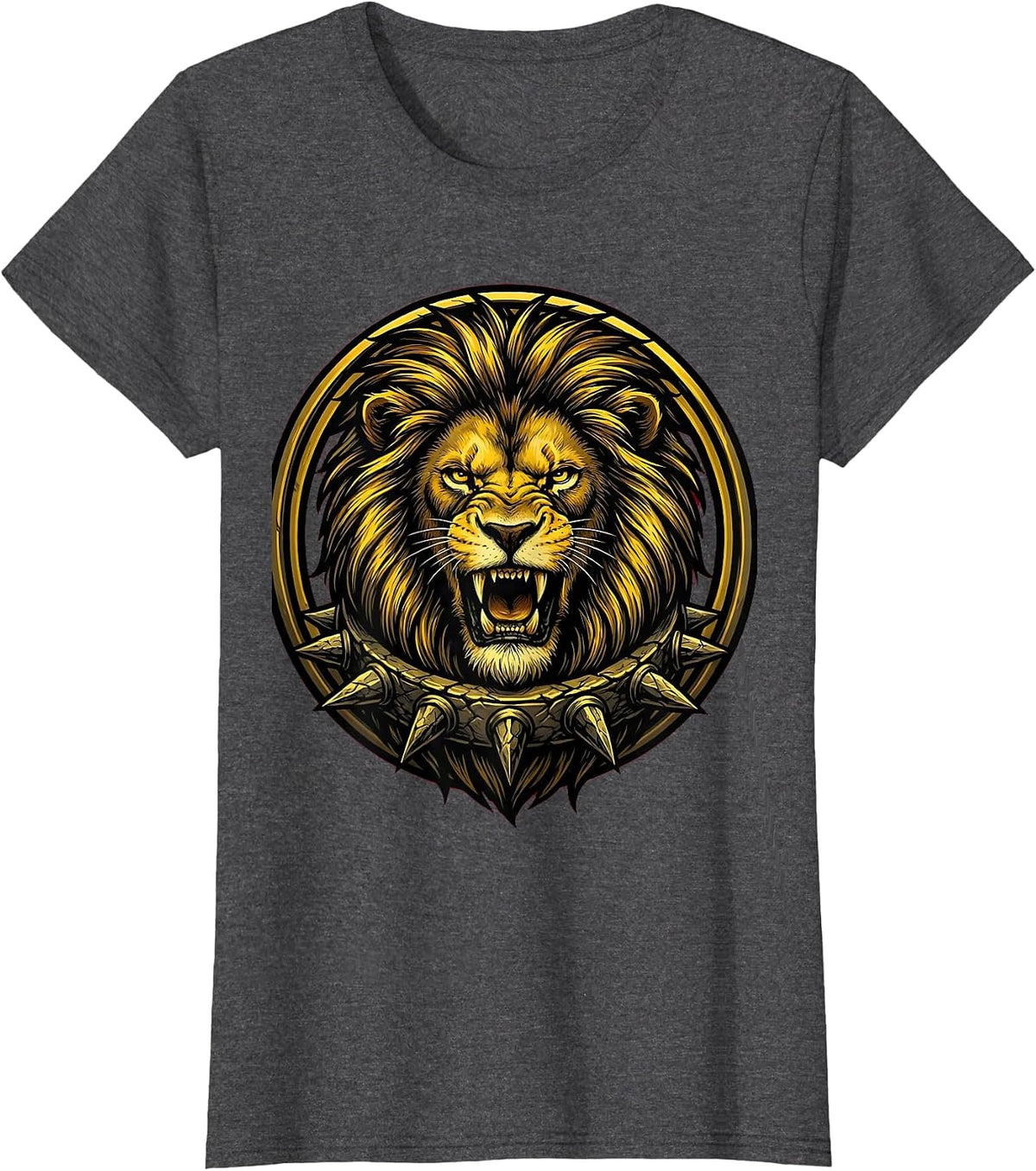 Women's Roaring Lion Spiked Rock Collar Graphic T-Shirt - Dark Heather Grey
