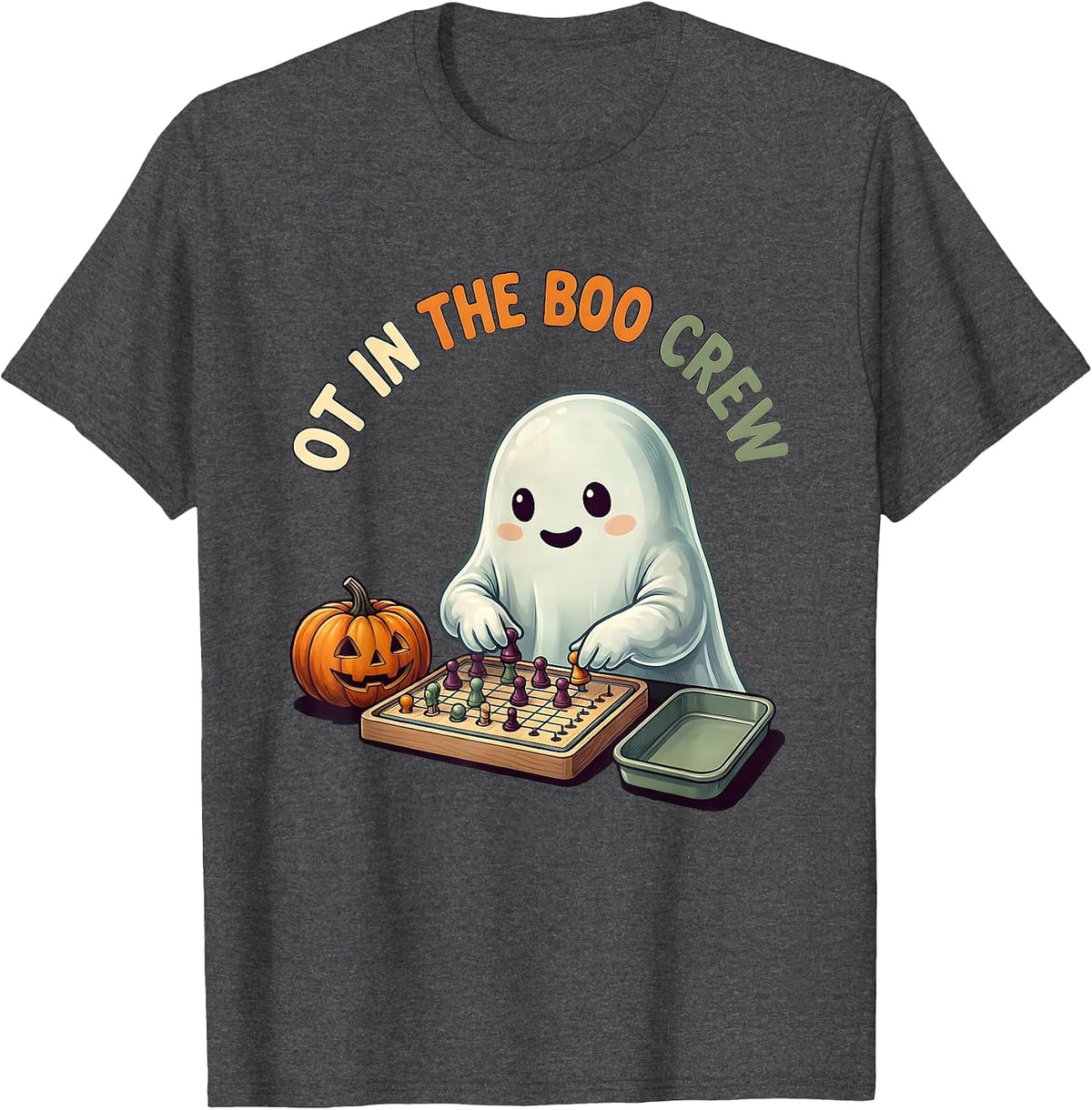 Men's OT in the Boo Crew Cute Ghost Occupational Therapy Halloween T-Shirt - Dark Heather Grey