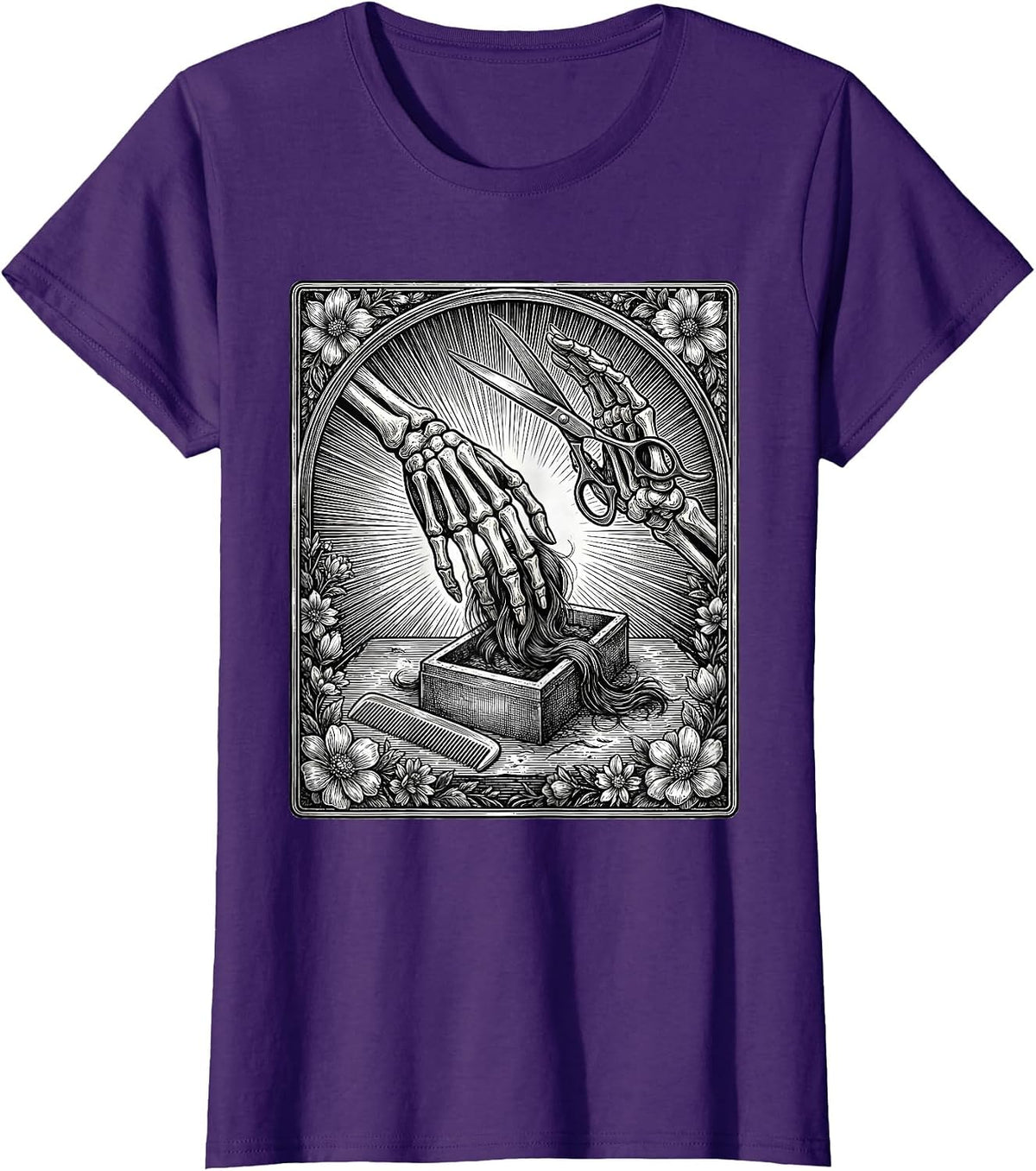 Women's Skeleton Tarot Hair Stylist Halloween Barber Gift T-Shirt - Purple