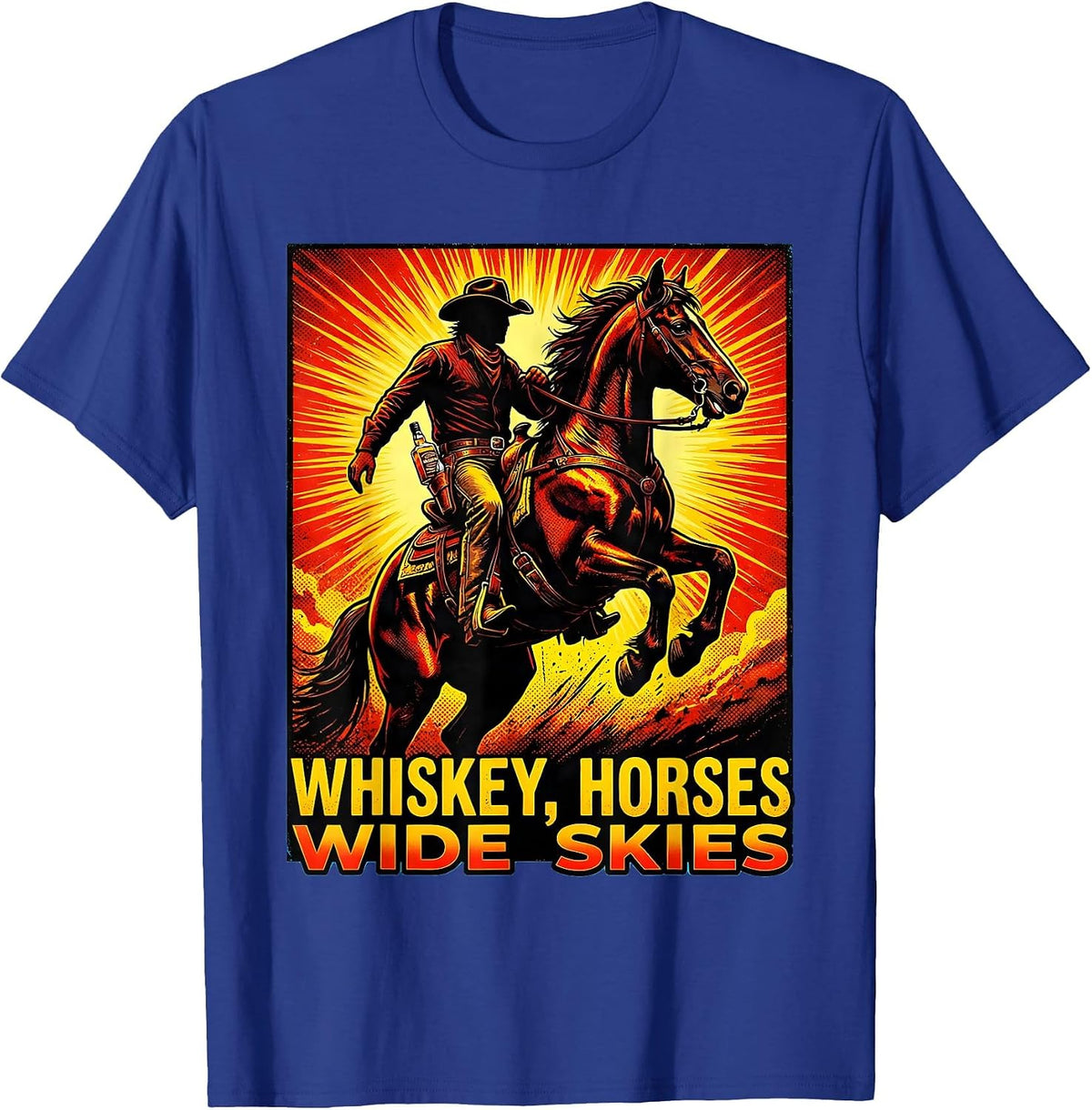 Men's Whiskey Horses Wide Skies Western Design T-Shirt - Royal Blue