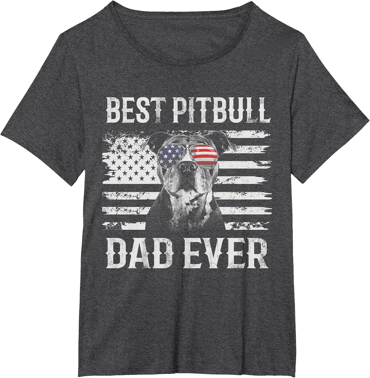 Funny Best Pitbull Dad Ever American Flag 4th of July T-Shirt - Dark Heather Grey