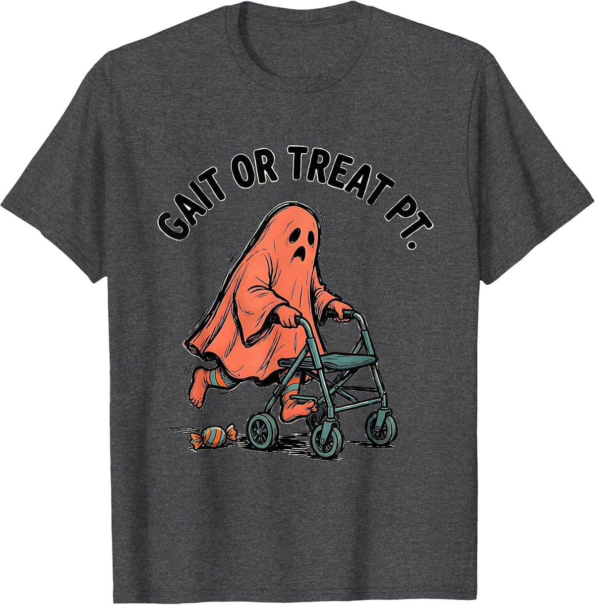 Gait Or Treat PT Funny Physical Therapy Halloween Costume T-Shirt - Dark Heather Grey