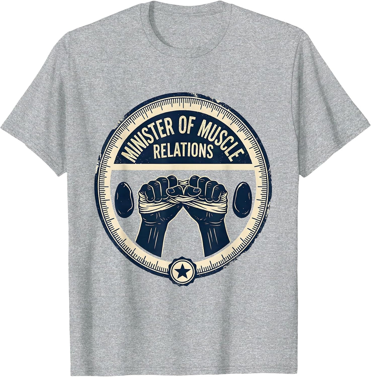 Men's Minister Of Muscle Relations Funny Massage Therapist T-Shirt - Heather Grey