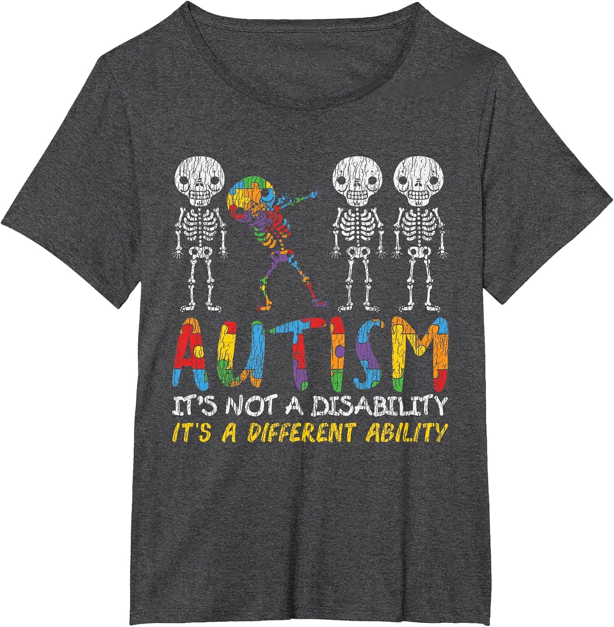 Autism Awerness - Skeleton Dabbing Autistic Kids Awareness T-Shirt - Dark Heather Grey
