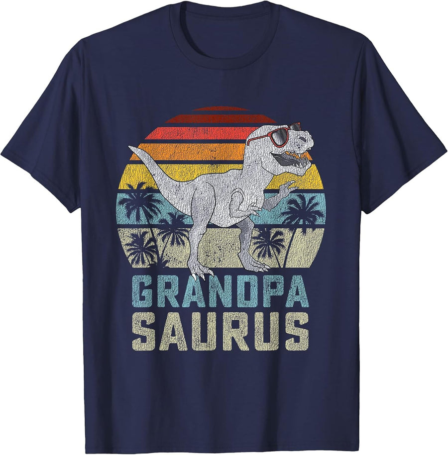 Grandpasaurus T Rex Dinosaur Grandpa Saurus Family Matching T-Shirt - Navy Blue