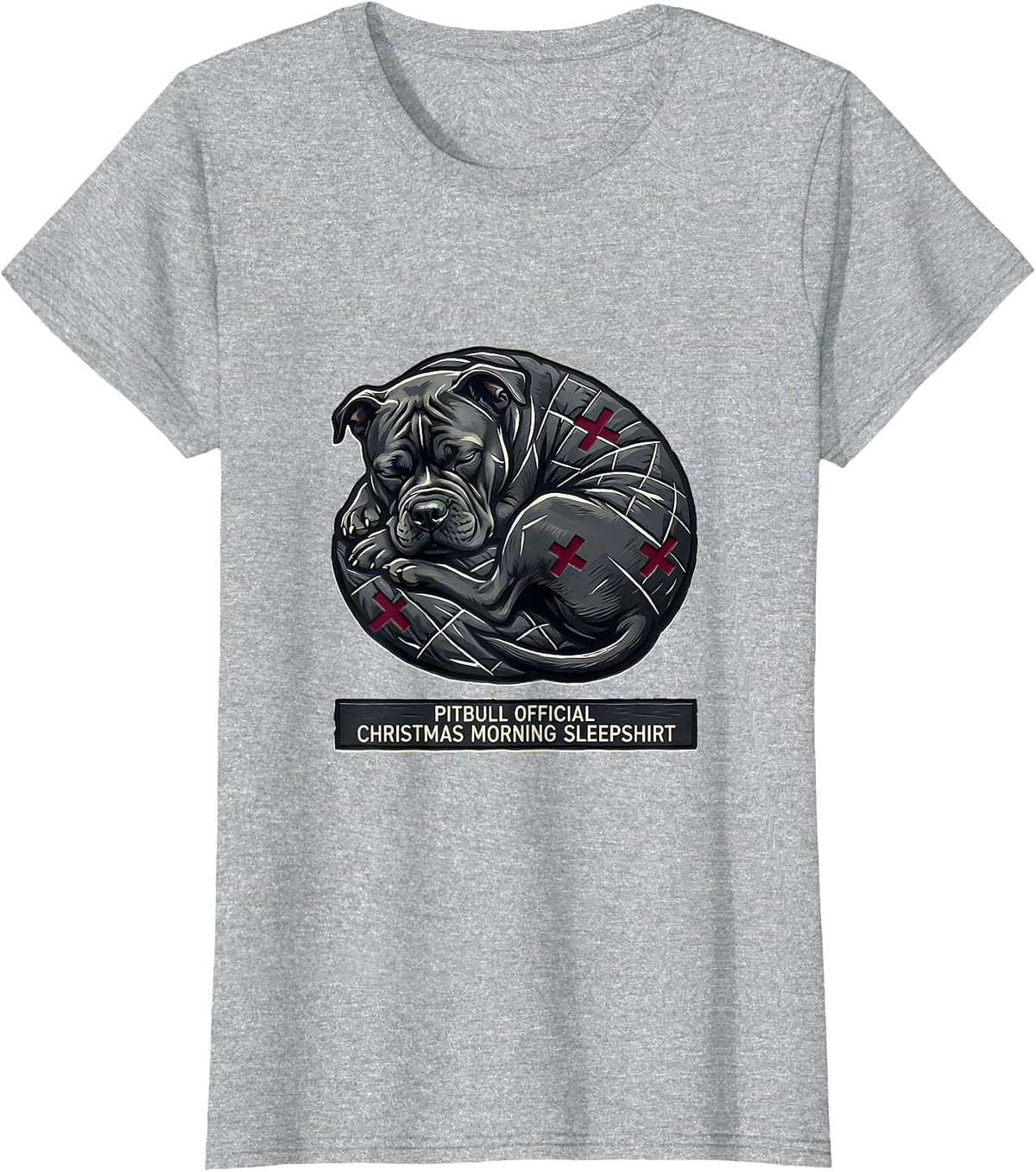 Women's Pitbull Official Christmas Morning Sleepshirt Dog Lover T-Shirt - Heather Grey