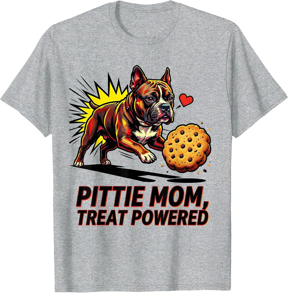 Men's Pittie Mom Treat Powered Funny Pitbull Dog Lover Humor T-Shirt - Heather Grey