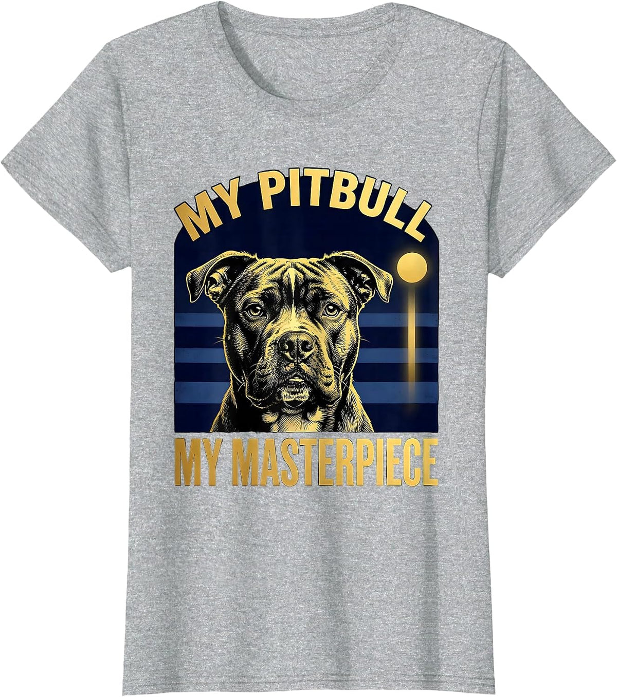Women's My Pitbull My Masterpiece Expressive Pitbull Portrait Art T-Shirt - Heather Grey