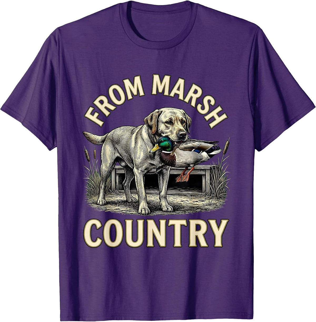 From Marsh Country Crosshatch Labrador Waterfowl Hunting T-Shirt - Purple