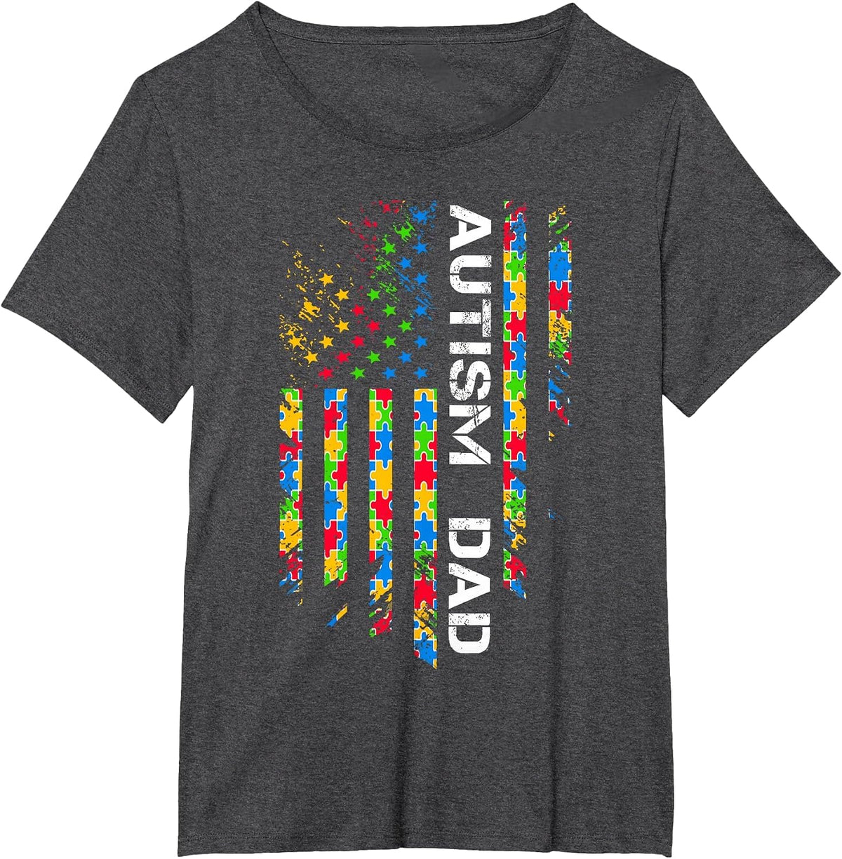Autism Dad Awareness American Flag USA T-Shirt - Dark Heather Grey