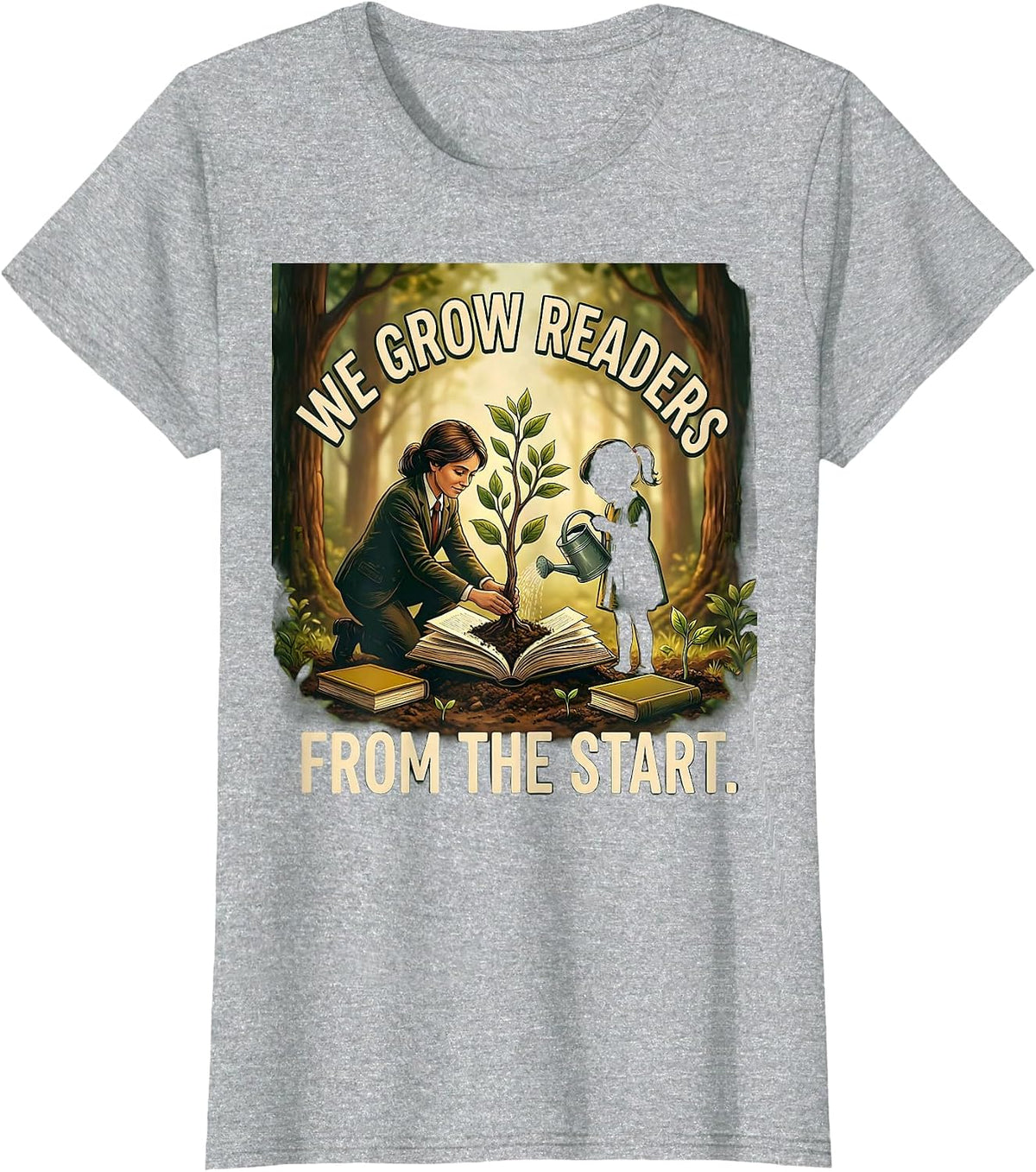 We Grow Readers From The Start Book Lover Librarian Reading T-Shirt - Heather Grey