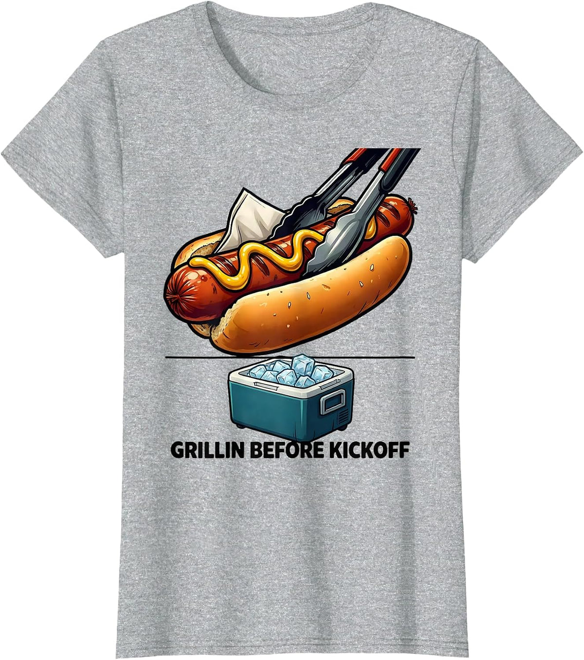 Grillin Before Kickoff Funny BBQ Hot Dog Humor T-Shirt - Heather Grey