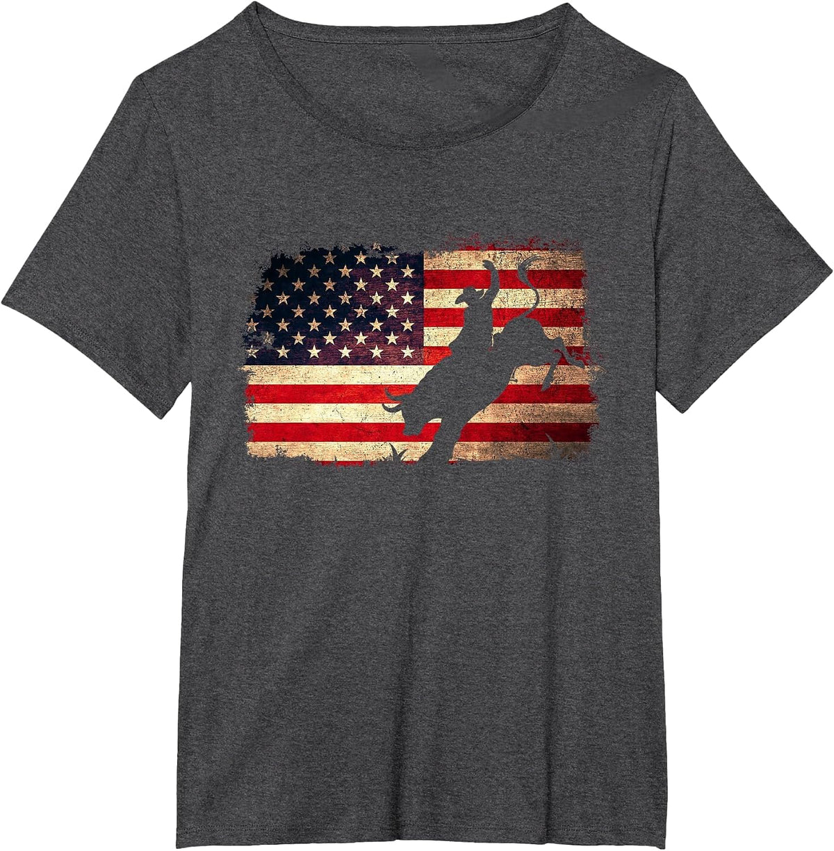 Rodeo Cowboy Bull Rider 4th of July Patriotic USA Flag T-Shirt - Dark Heather Grey