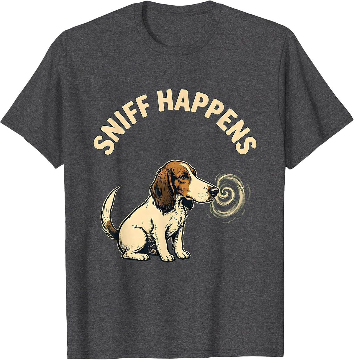 Men's Sniff Happens Funny Dog Lover Pitbull Humor T-Shirt - Dark Heather Grey