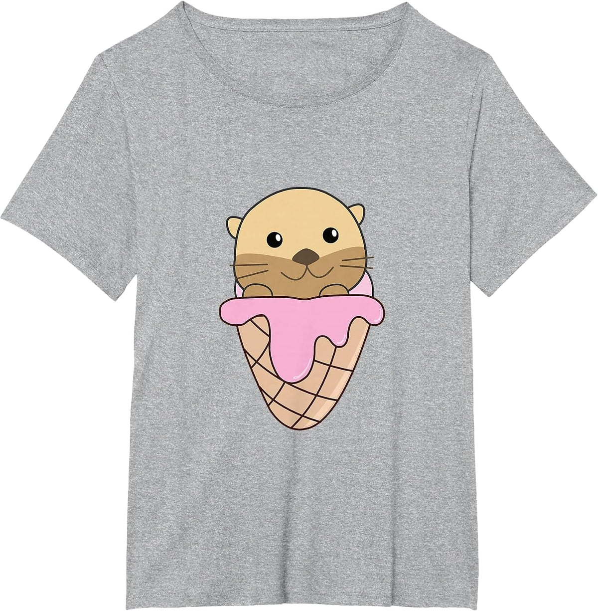 Otter Strawberry Ice Cream Waffle Cute Animals Otter T-Shirt - Heather Grey