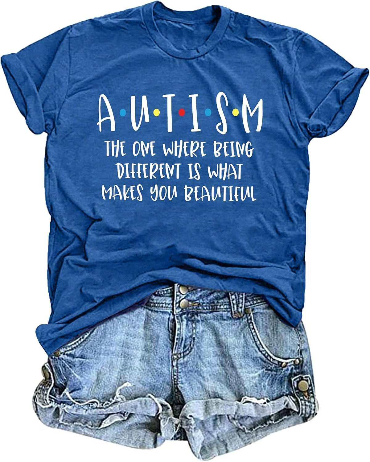 Autism Awareness Shirts Women Autism T Shirt Autistic Acceptance Tee Casual Inspirational Tops - Blue