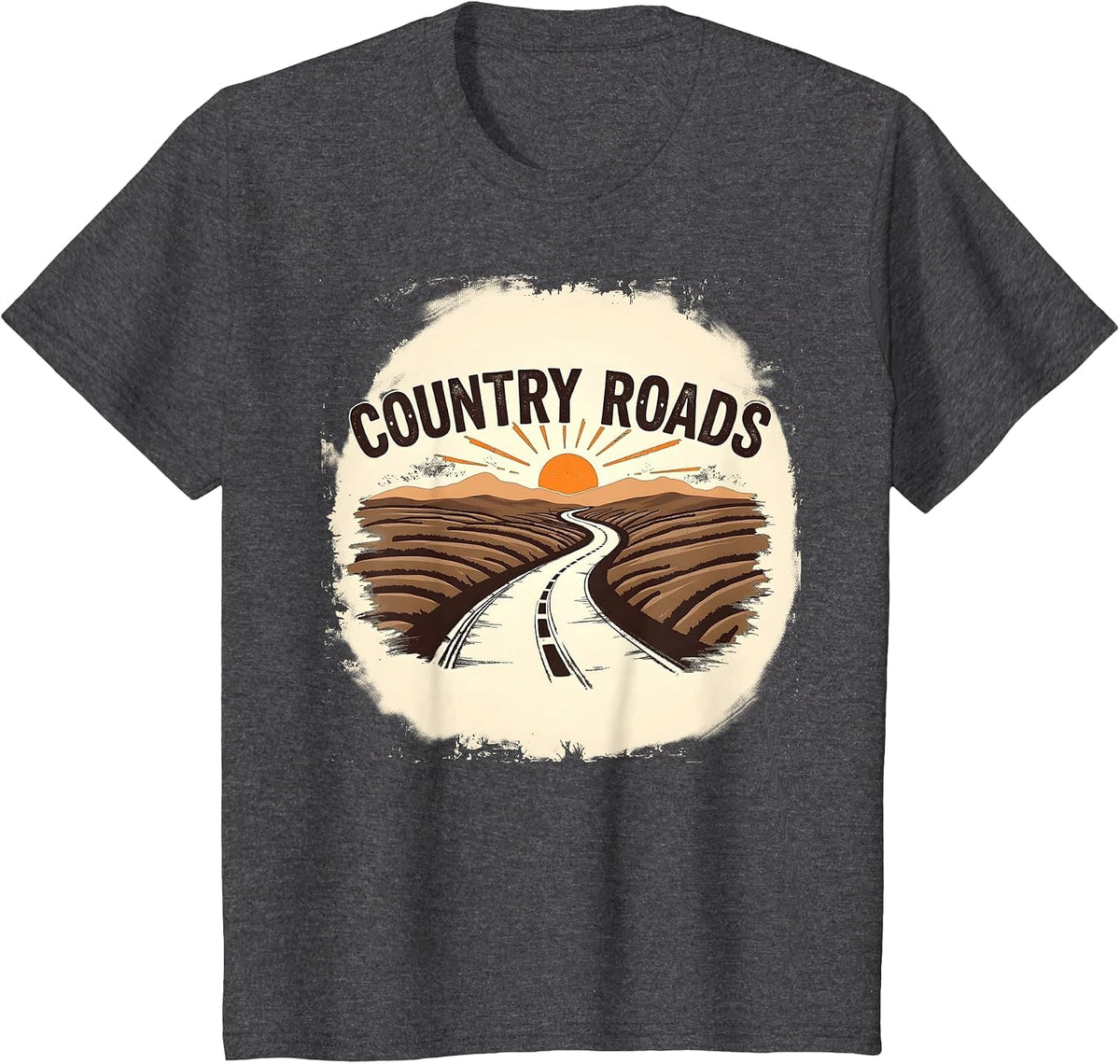 Country Roads Mens Rural Sunset Graphic T-Shirt - Dark Heather Grey