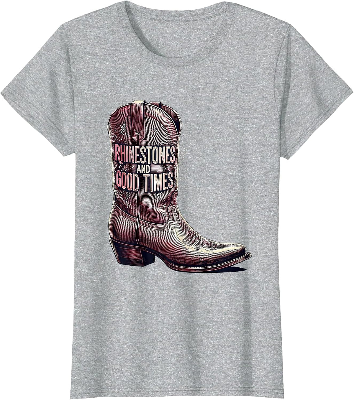 Women's Rhinestones and Good Times Nashville Design T-Shirt - Heather Grey