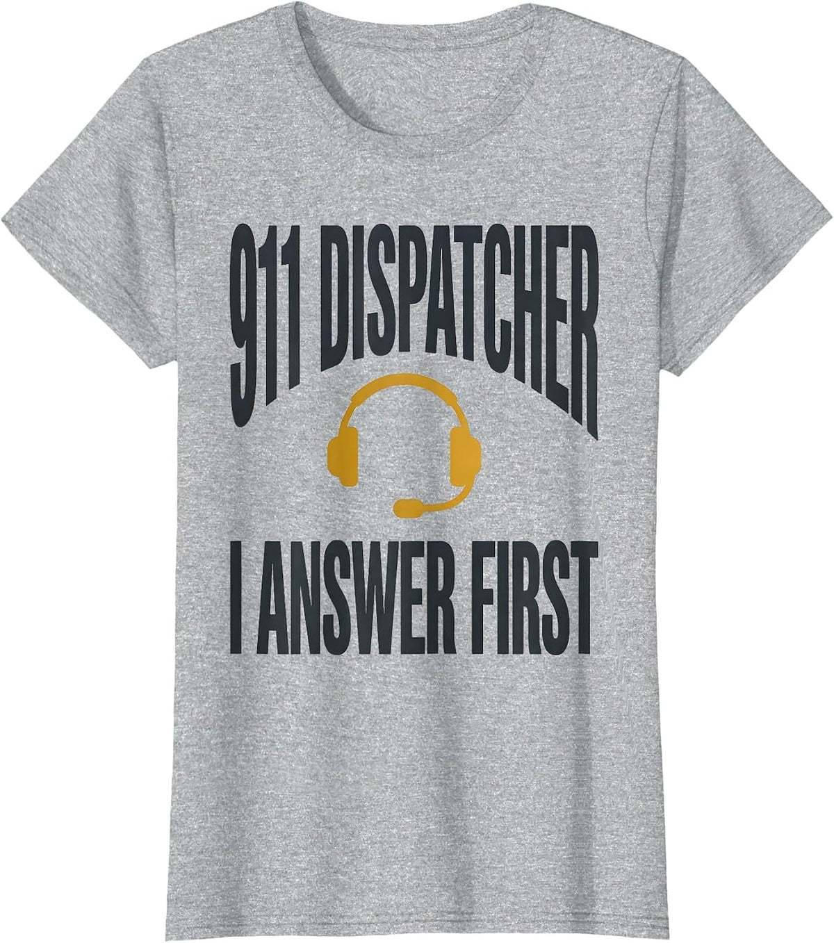 911 Dispatcher I Answer First Flat Vector Headset T-Shirt - Heather Grey